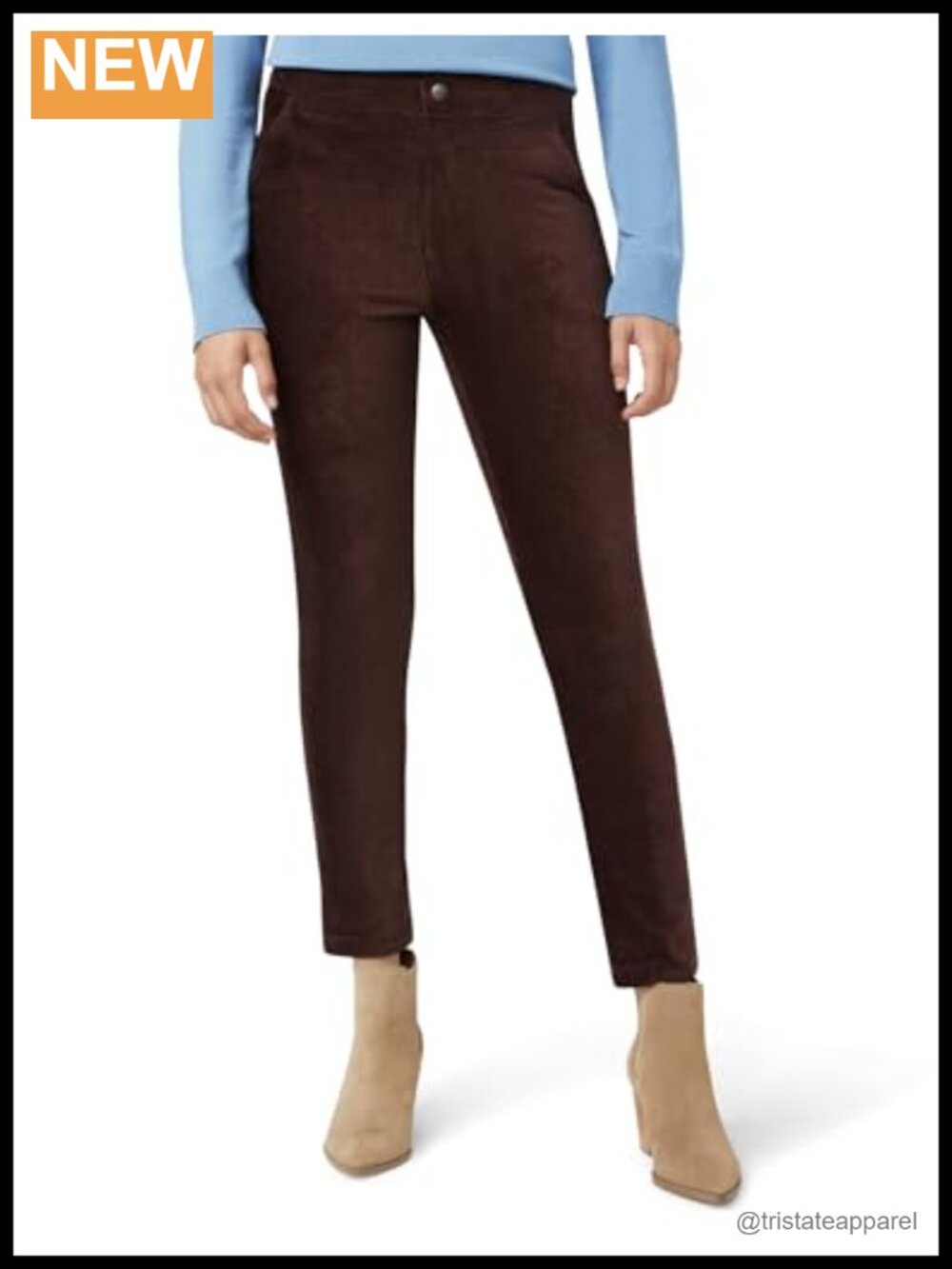Hi-Rise Tapered Corduroy Pants with Elastic Waist Pull On Casual